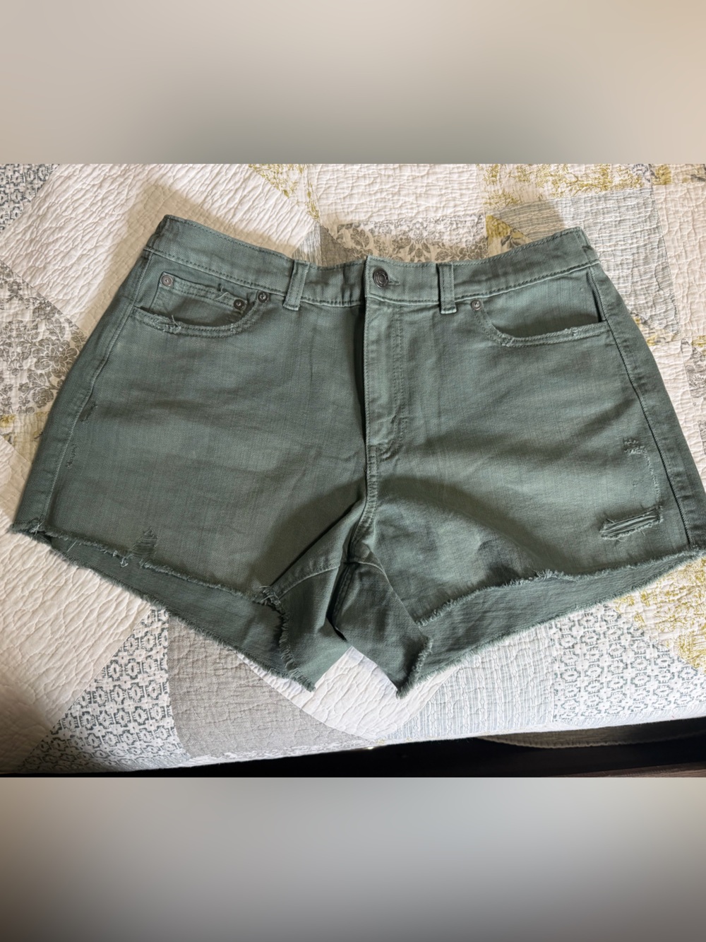 aerie Olive Green Frayed Hem Denim Shorts